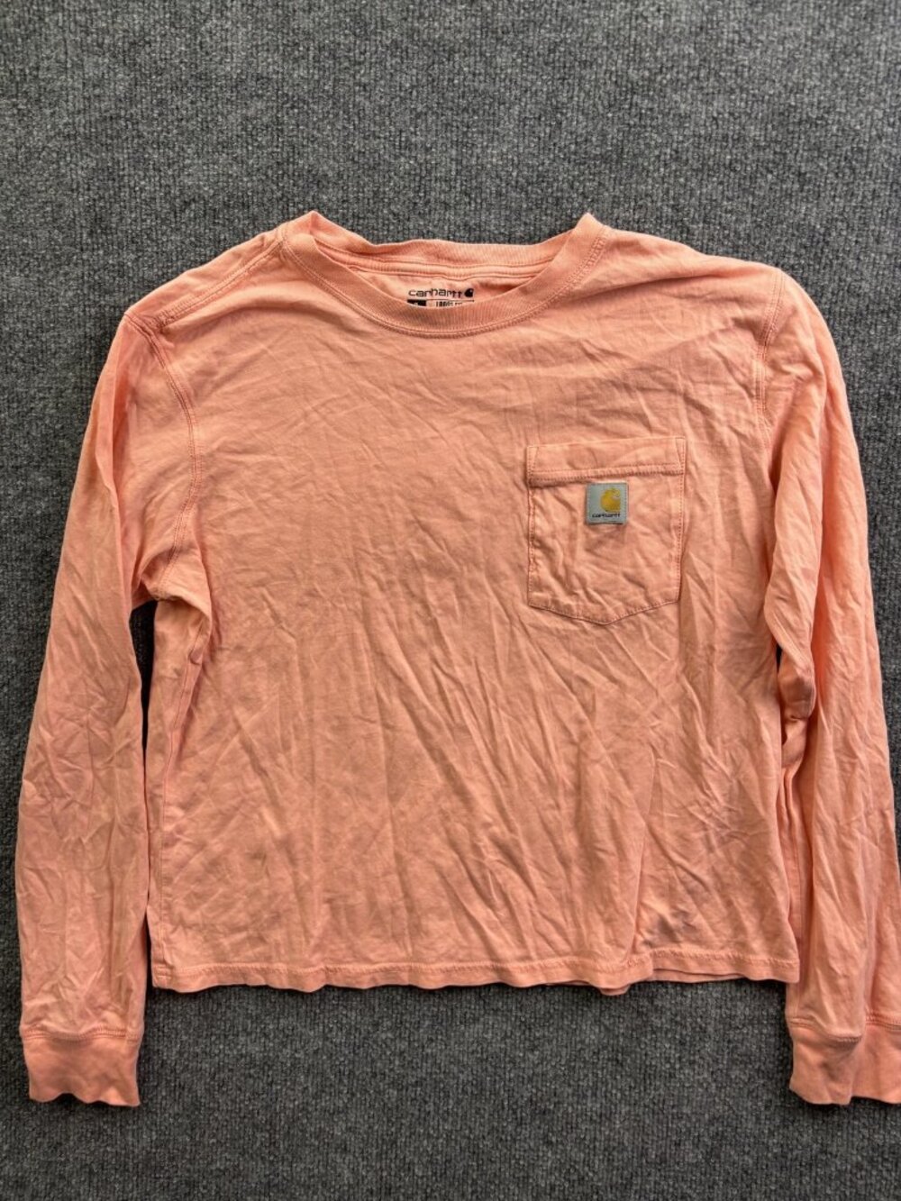 Carhartt Shirt Womens Small‎ 4-6 Pink Long Sleeve Loose Fit Pocket Logo Jersey